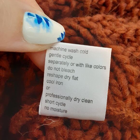 ElsaManda Alpaca Wool Cable Knit Sweater Full Zip Rust Orange OS Made in Italy - Picture 9 of 9